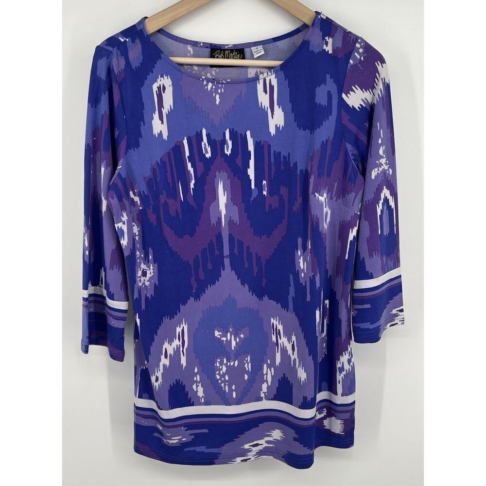 Bob Mackie Wearable Art Tunic 3/4 Sleeve Geometric Purple Blouse Size Small